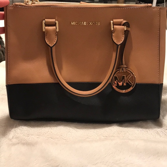 Michael Kors Handbags - Michael Kors Tan and Black Leather Satchel